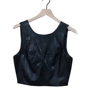 NWT J.O.A. Vegan Leather Crop Top - Black - Large